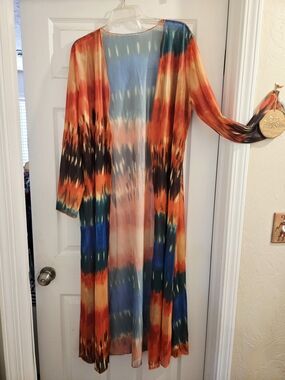 Women’s Long Open-Front Kimono in Multicolor Tie-Dye